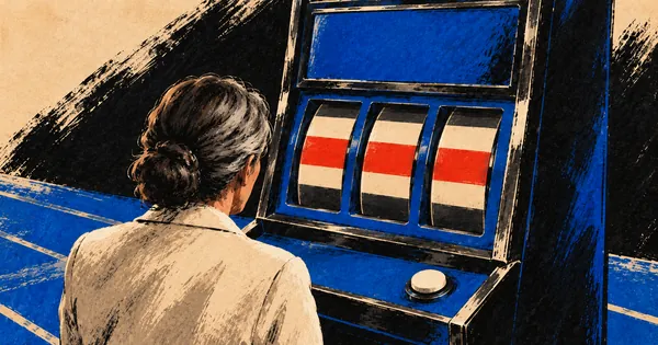 A woman seen from behind looking at a slot machine