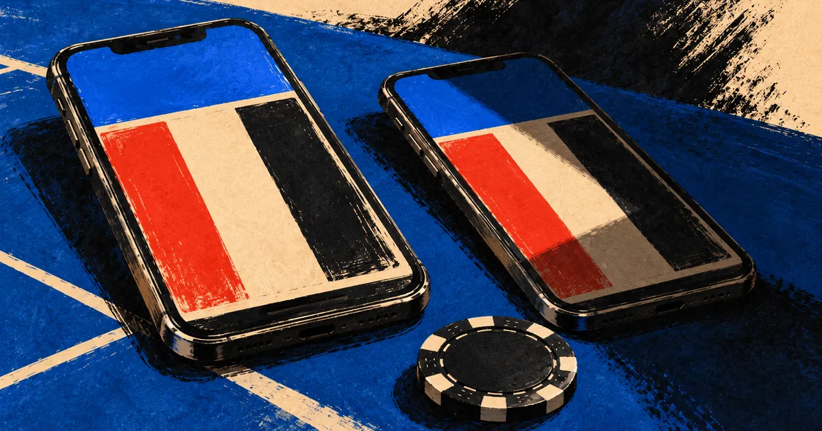Two phones with similar casino screens and a single chip